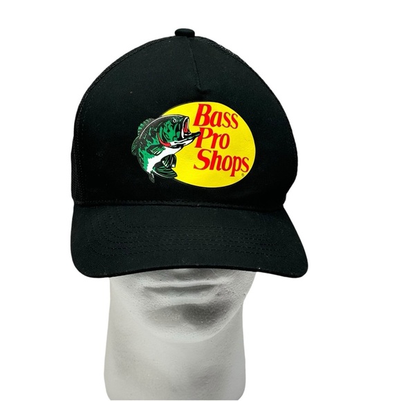 New Bass Pro Shop Mesh Back Snap Back Cap Black Embroidered Logo on Front - Picture 2 of 7